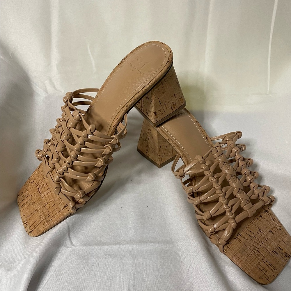 Marc Fisher Tan Woven Heeled Mules